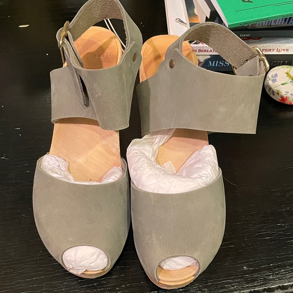 EUC Bryr Miranda High-Heel Clogs in Agave